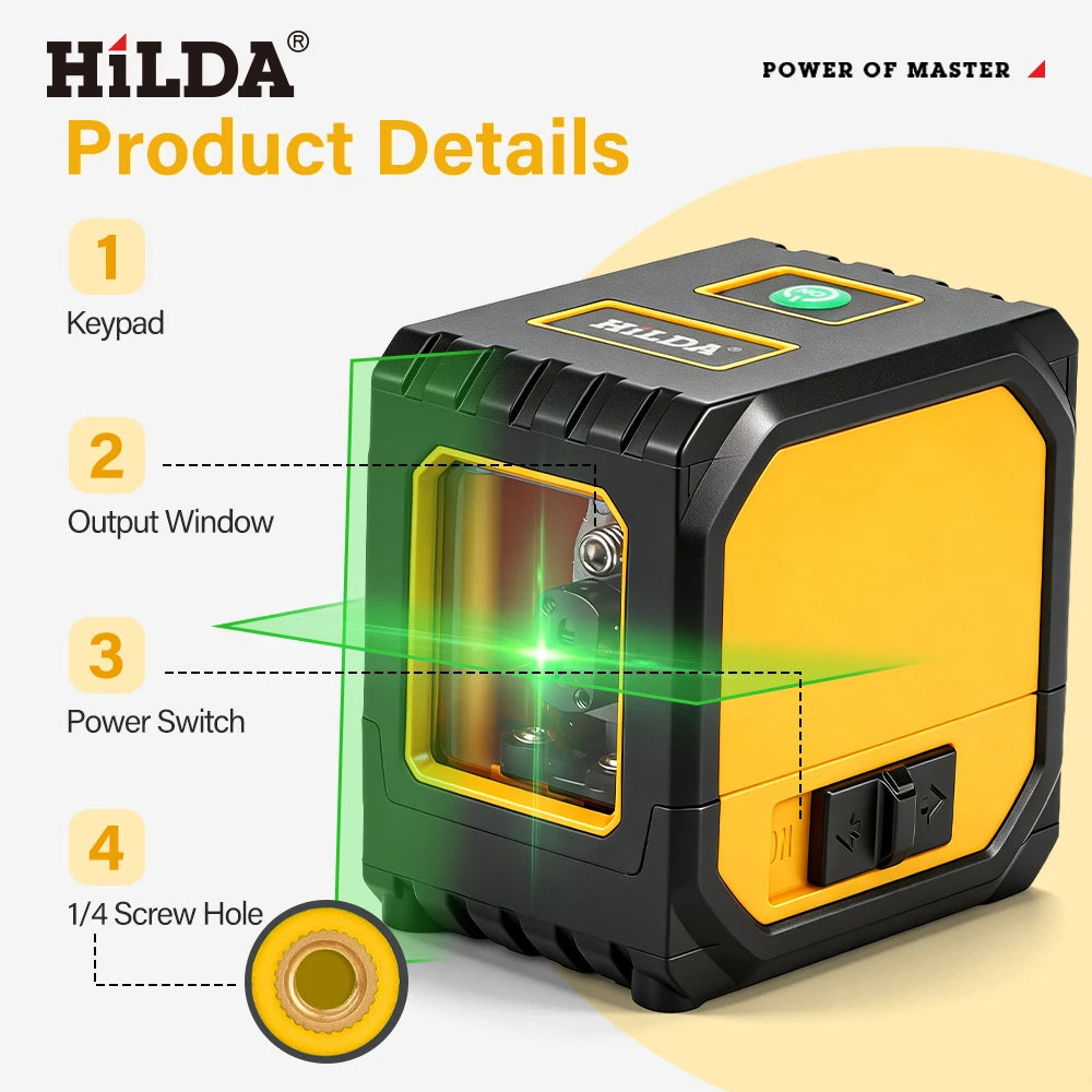 HILDA 2-Line Green Laser Level Self-Leveling Cross Line, Mini Size USB Charging Convenient to Carry High Visibility Beams Beauty World Shop