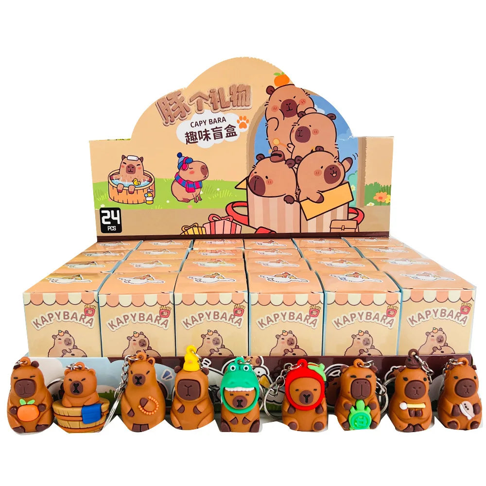 In Stock 24pcs Capybara Blind Box Keychain Cute Snot Bear Figure Mystery Box Doll Pendant Wholesale Bag Backpack Decorations Beauty World Shop