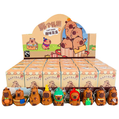 In Stock 24pcs Capybara Blind Box Keychain Cute Snot Bear Figure Mystery Box Doll Pendant Wholesale Bag Backpack Decorations Beauty World Shop