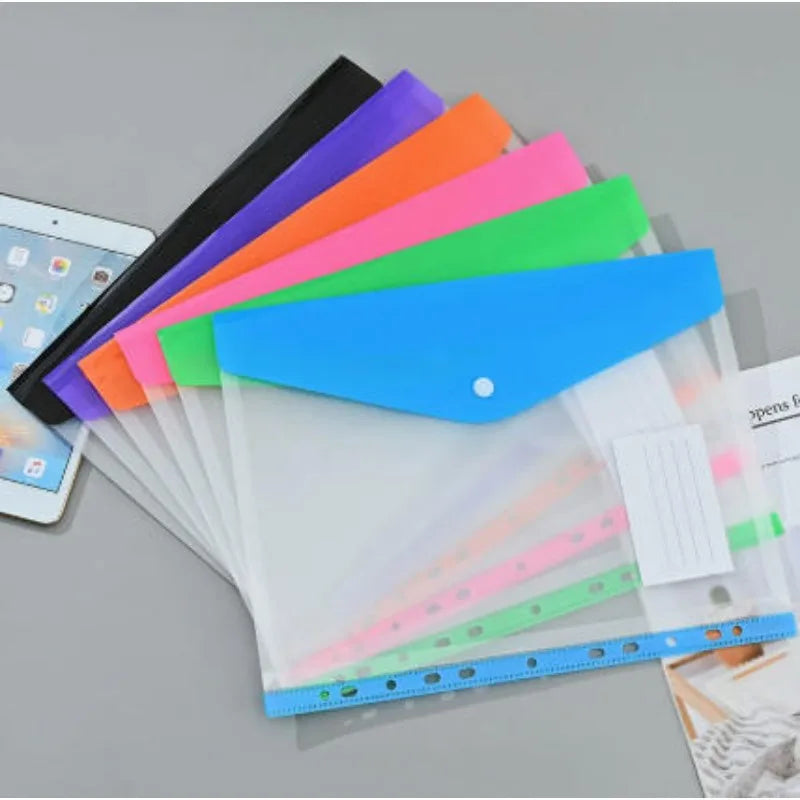 Pack of 6 A4 Plastic Covers with 11 Holes Adhesive Closure Compatible with 2/3/4 Rings for School And Office Supplies Beauty World Shop
