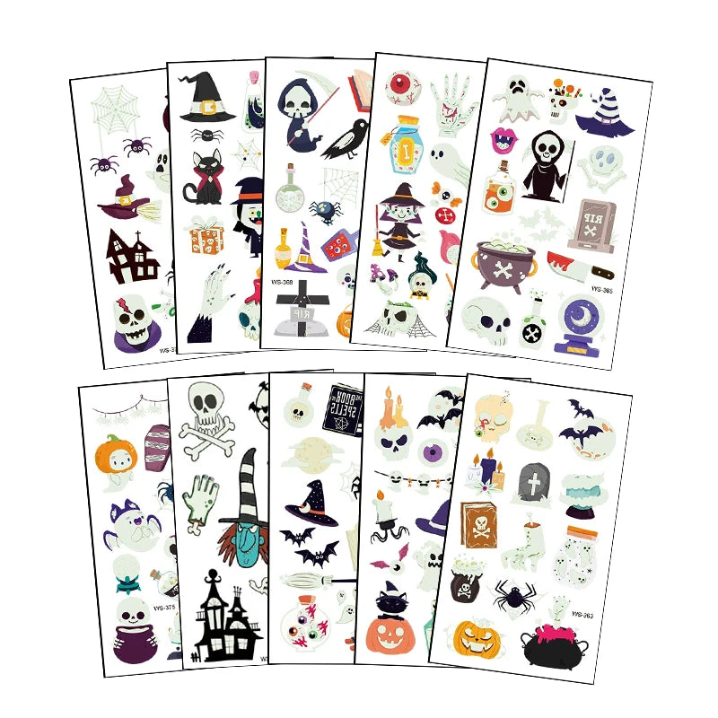 10Sheets Halloween Luminous Tattoo Stickers Ghost Pumpkin Kids Adults Halloween Party Decoration Glow In The Dark Supplies Gifts Beauty World Shop