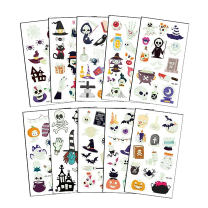 10Sheets Halloween Luminous Tattoo Stickers Ghost Pumpkin Kids Adults Halloween Party Decoration Glow In The Dark Supplies Gifts Beauty World Shop