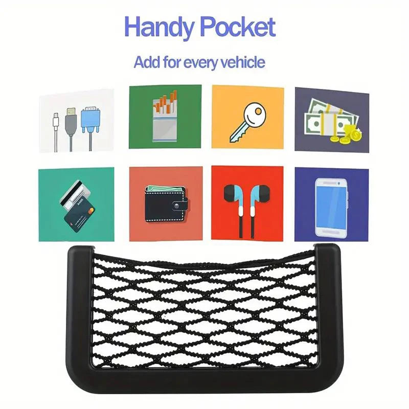 Car Storage Bag Nets Adhesive Auto Seat Organizer Door Side Net Pocket Multifunction 15-20cm Resilient Car Styling Storage Nets Beauty World Shop