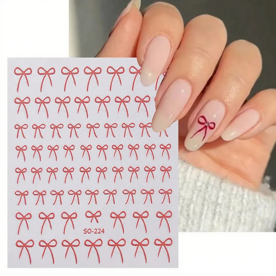 8pcs Mixed Color Bow Nail Art Stickers 3D Cute Red Black Pink Bowknot Nail Charms Foils Gold Laser Effect Bow Manicure Decor Beauty World Shop