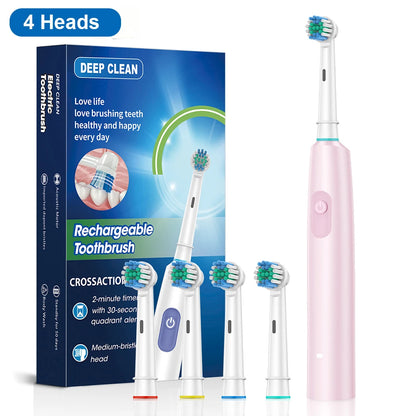 Electric Toothbrush Rotary Rechargeable Electric Toothbrush for Adults Rotating Electric Toothbrushes with 8 Soft Brush Heads Beauty World Shop