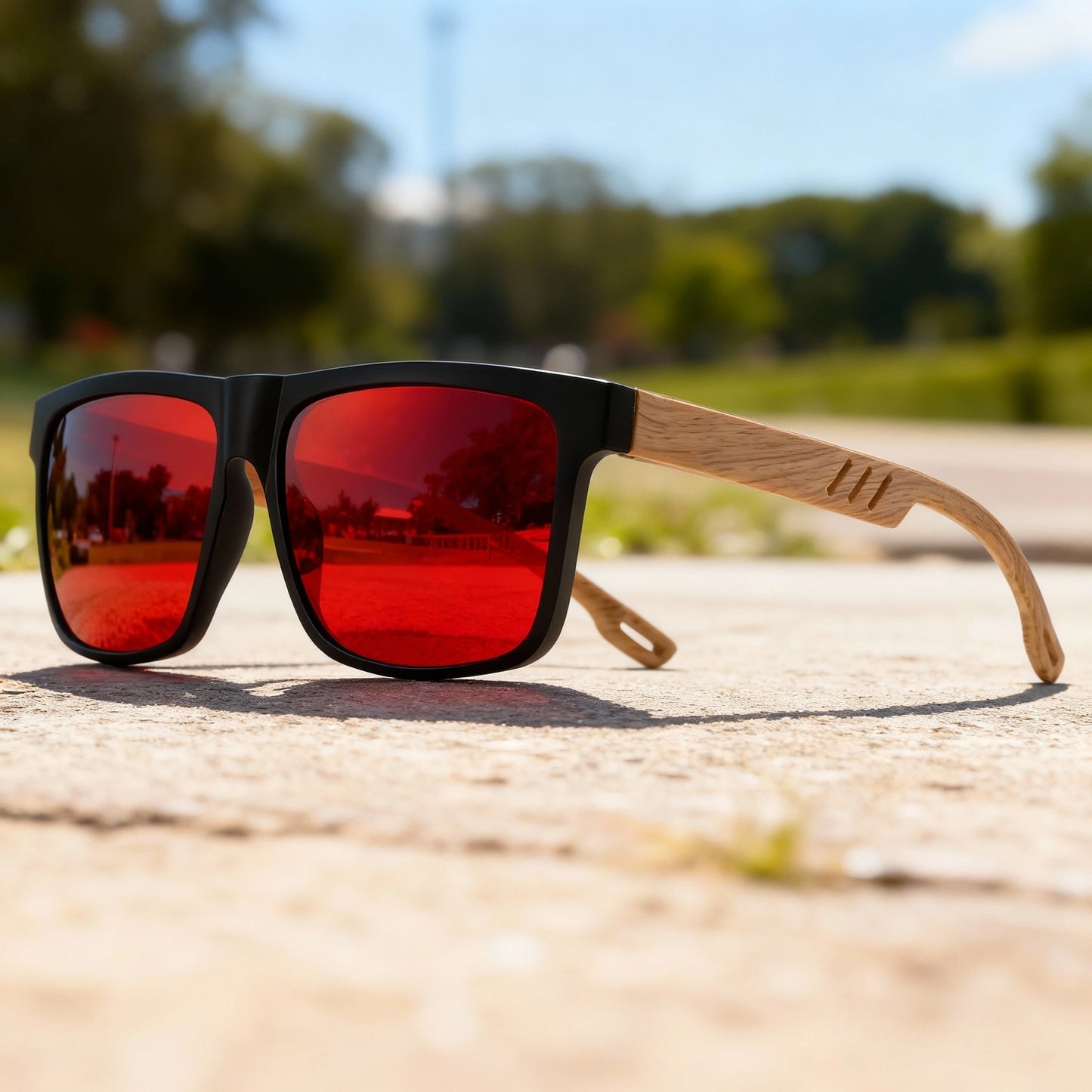 New Fashion Square Sunglasses - Wood Grain Spring Hinge, UV400 Unisex for Driving, Hiking & Travel Beauty World Shop