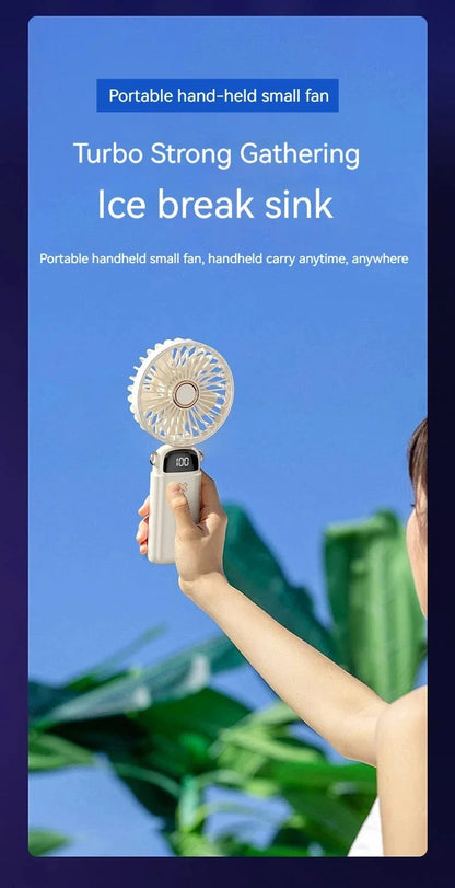 6000mAh Mini Handheld Fan 5 Speeds USB Charging Hanging Neck Fan LED Digital Display For Outdoor Sport Student Office Desk Fan