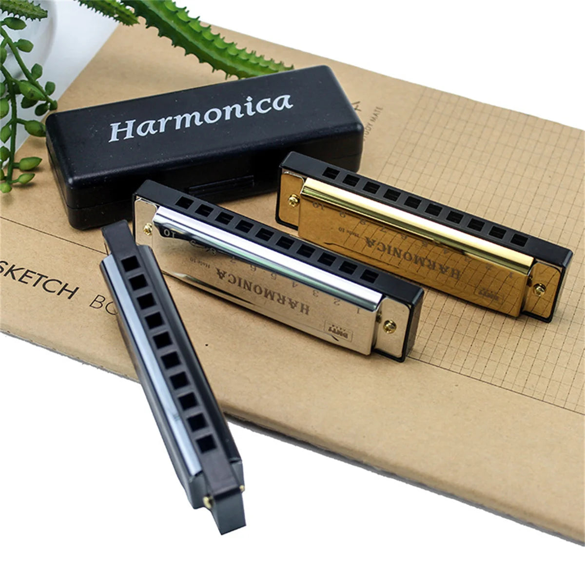 Miwayer 10 Holes Harmonica Key of C ,  Colorful Metal Shell  with Case for Beginner Students Kids Gift with Case Beauty World Shop