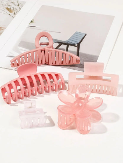 5 Pcs Mixed Colors And Shapes Big Hair Claw Clips for Women Girls Thin Thick Curly Hair, Strong Hold Jaw Clips. Beauty World Shop