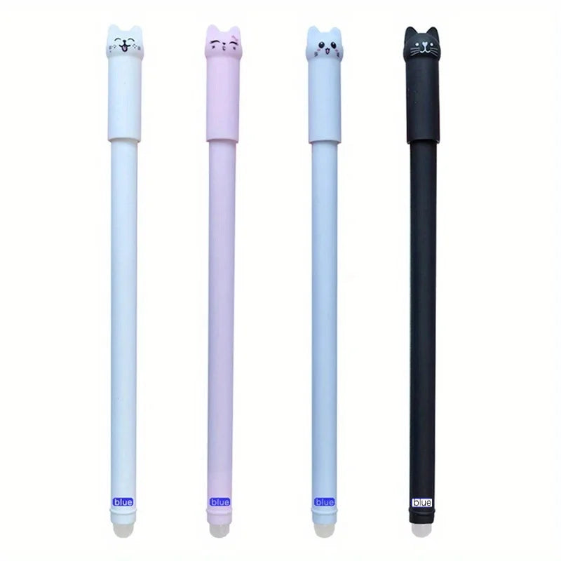 4/8/12pcs Creative Cat Erasable Gel Pens Set 0.5mm Washable Handle Magical Blue/Black Ink Erasable Refills Rod Writing Stationer Beauty World Shop