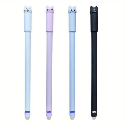 4/8/12pcs Creative Cat Erasable Gel Pens Set 0.5mm Washable Handle Magical Blue/Black Ink Erasable Refills Rod Writing Stationer Beauty World Shop