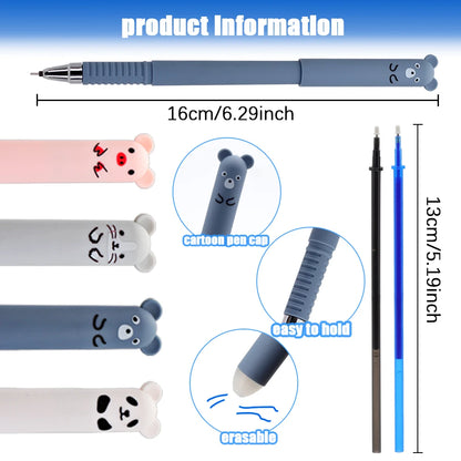 12pcs Animals Panda Erasable Gel Pen 0.5mm Blue Black Erasable Pen Refills Rods Washable Handle School Supplies Stationery Beauty World Shop
