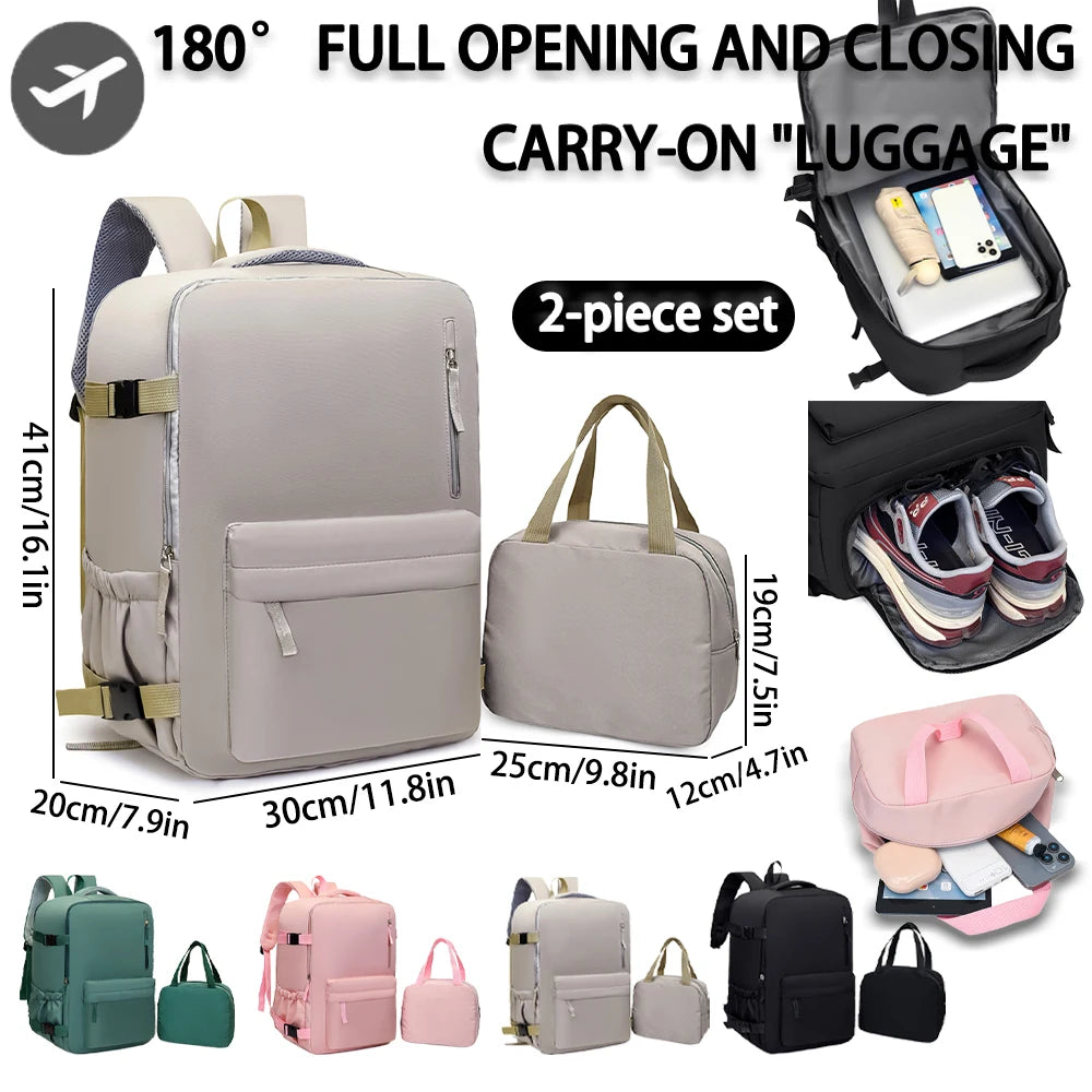 2-Piece 40×30×20cm 180 °   Full Opening Backpack Set, Large Carry-On with Tote Bag for Travel, Business, School & Daily Commuting Beauty World Shop