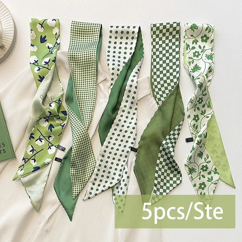 5pcs/set Series Silk Satin Scarf Women Cloth Hair Bands Headdress Accessories Lady Scarves Ribbon Neck Ties for Bag Handle Beauty World Shop