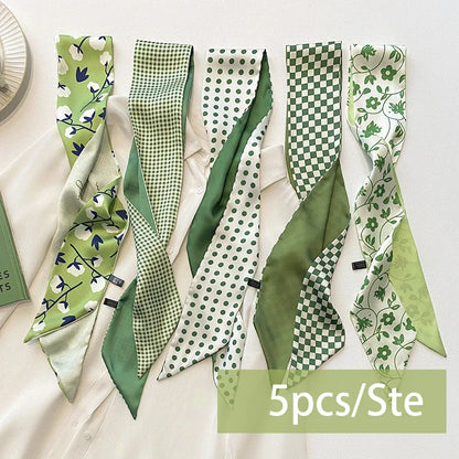 5pcs/set Series Silk Satin Scarf Women Cloth Hair Bands Headdress Accessories Lady Scarves Ribbon Neck Ties for Bag Handle Beauty World Shop