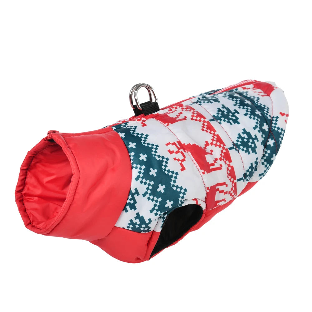 New Year Pet Coat For Christmas Deer Print Dog Jacket With D-ring Waterproof Pets Costume For Small Medium Dogs Bulldog Clothes