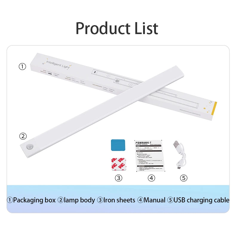 LED Cabinet Light USB Type-C Rechargeable Motion Sensor Led Lamp for Kitchen Wardrobe Cabinet Lighting 20cm/30cm/40cm/50cm/60cm Beauty World Shop