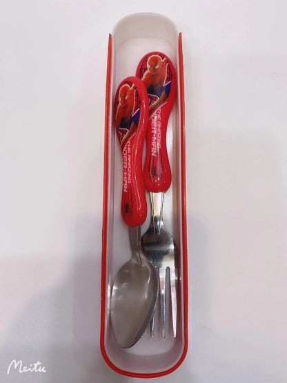 2pcs Superhero Spiderman Cartoon toy Tableware Spoon Cross Fork Soup Spoon Set Dining Lunch Hulk Anime Figures Party kids Toys Beauty World Shop
