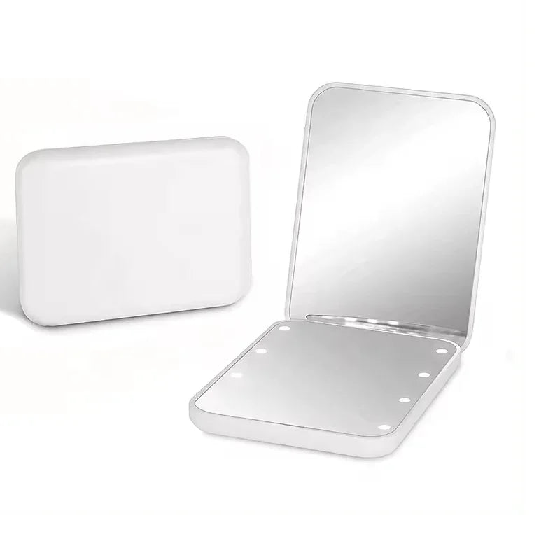 Mini Handheld Makeup Compact Folding Travel Portable With Led Light Makeup Pocket Mirror 8 Leds for Gifts Beauty World Shop