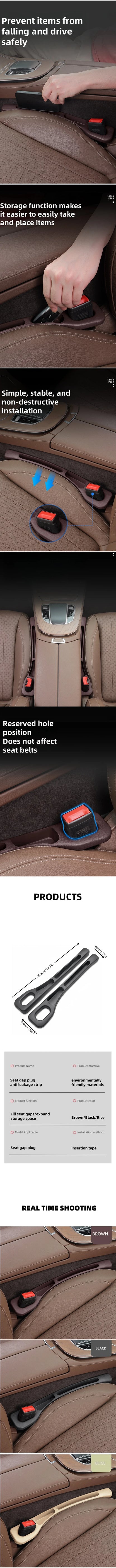 2pc Car Seat Gap Filler Organizer Pu Waterproof Car Seat Gap Plug Strip with 2 Grooves Seat Gap Storage Auto Interior Accessorie Beauty World Shop