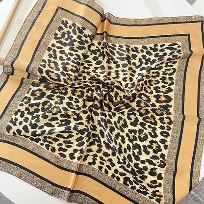 1pcs 70cm Leopard Print Silk Scarf for Women Imitation Silk Light Luxury Versatile Headwear Bag Decoration Clothing Square Scarf Beauty World Shop