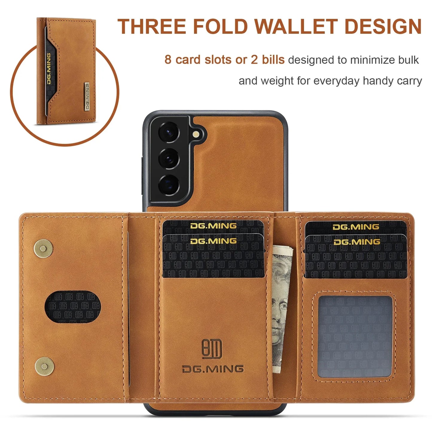 DG.MING Magnetic Detachable PU Leather Wallet Case for Samsung Galaxy S23 Ultra S22 S21 S20 FE A52 A52S A12 A54 A14 Note20 Ultra Beauty World Shop