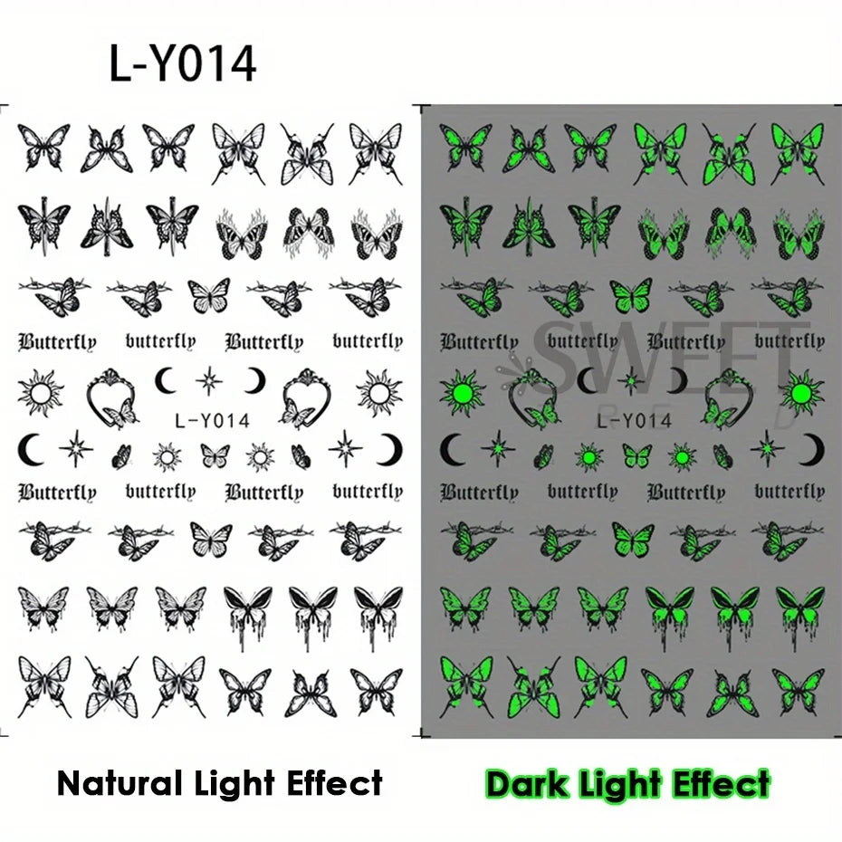3pcs Luminous Butterfly Nail Decal Stickers Colorful Blue Butterfly Series Design Glow In The Dark Night Polish Sliders Manicure Beauty World Shop