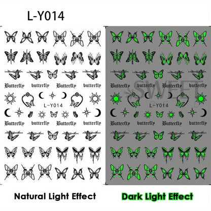 3pcs Luminous Butterfly Nail Decal Stickers Colorful Blue Butterfly Series Design Glow In The Dark Night Polish Sliders Manicure Beauty World Shop