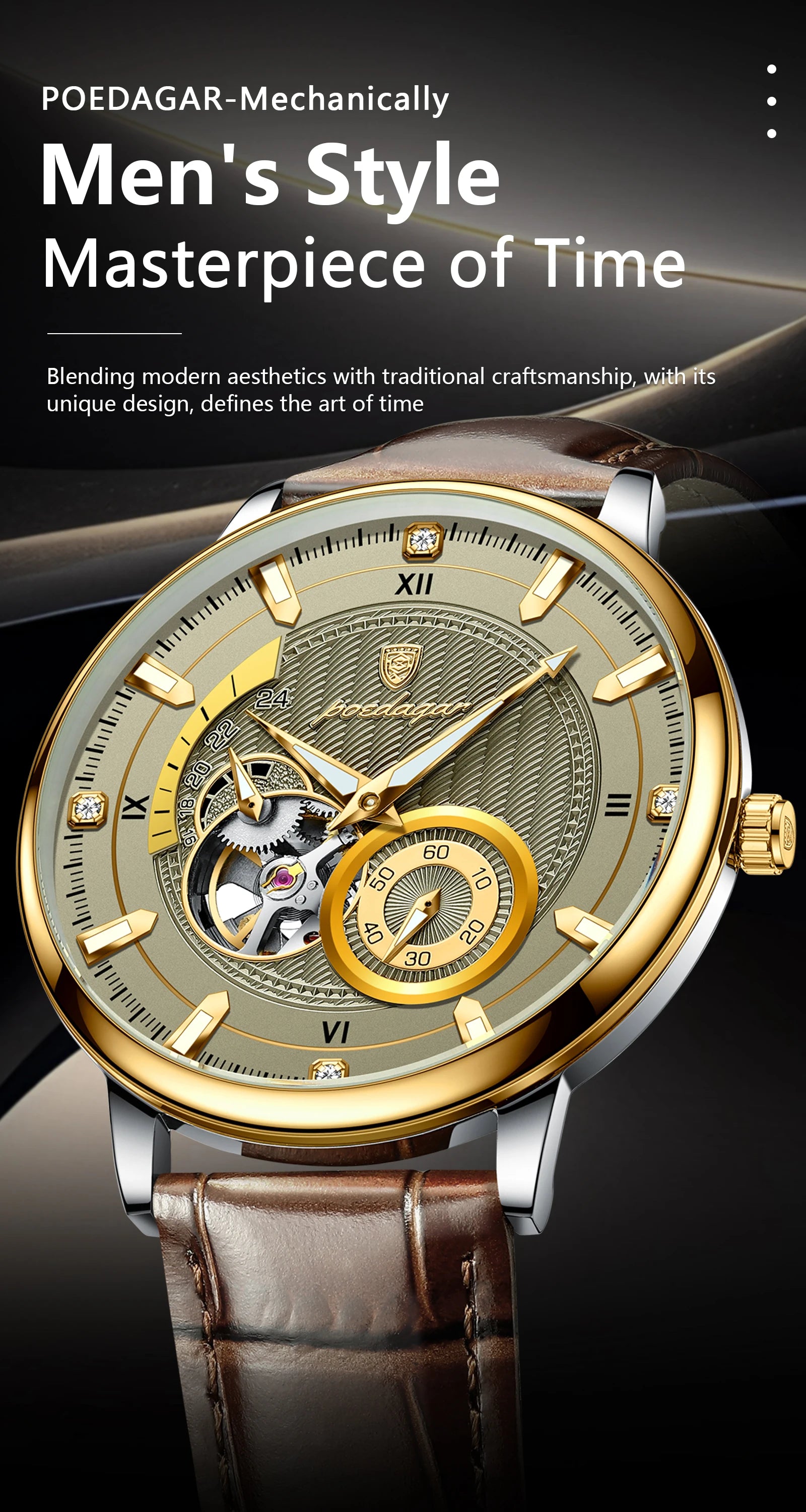 POEDAGAR Fashion Business Men Watch Waterproof Luminous Hollow Tourbillon Male Clock Automatic Mechanical Leather Men's Watches Beauty World Shop
