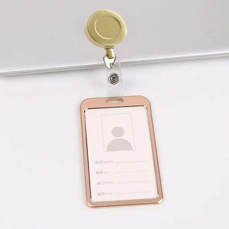 1 Pcs Aluminum Alloy Card Cover Case Bank Business Work Card Holder with ABS Retractable Badge Reel Credit ID Card Badge Bag Beauty World Shop