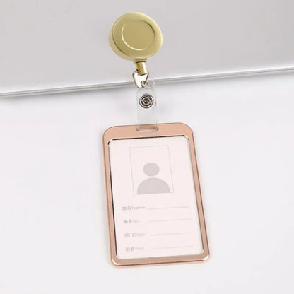 1 Pcs Aluminum Alloy Card Cover Case Bank Business Work Card Holder with ABS Retractable Badge Reel Credit ID Card Badge Bag Beauty World Shop