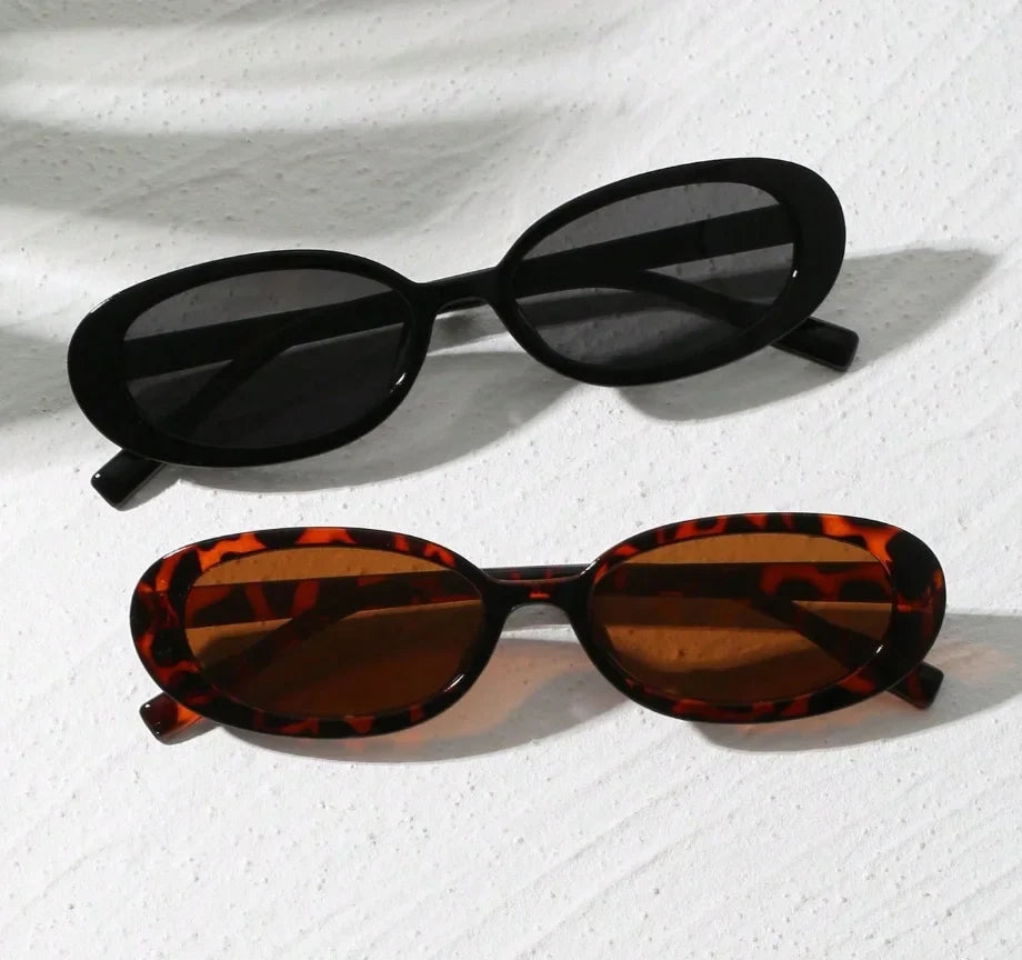 2pcs Vintage Small Frame Oval Shaped Plastic Sunglasses Outdoor Travel Beach Holiday UV Protection Fashionable Shade Travel Beauty Trend Shop
