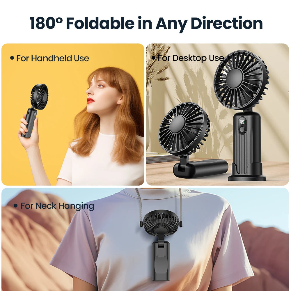 TOPK Portable Mini Fan,2400mAh USB Rechargeable Hand Neck Fan 3in1 Personal Electric Fan Standing Fans for Room Camping Foldable Beauty World Shop