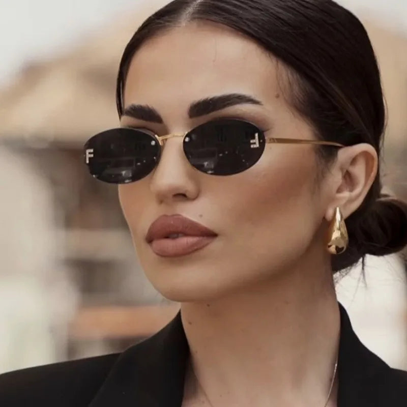Elegant Diamond Oval Sunglasses Male Letter "F" Rimless Sunglasses  car sunglasses 90902 Beauty World Shop