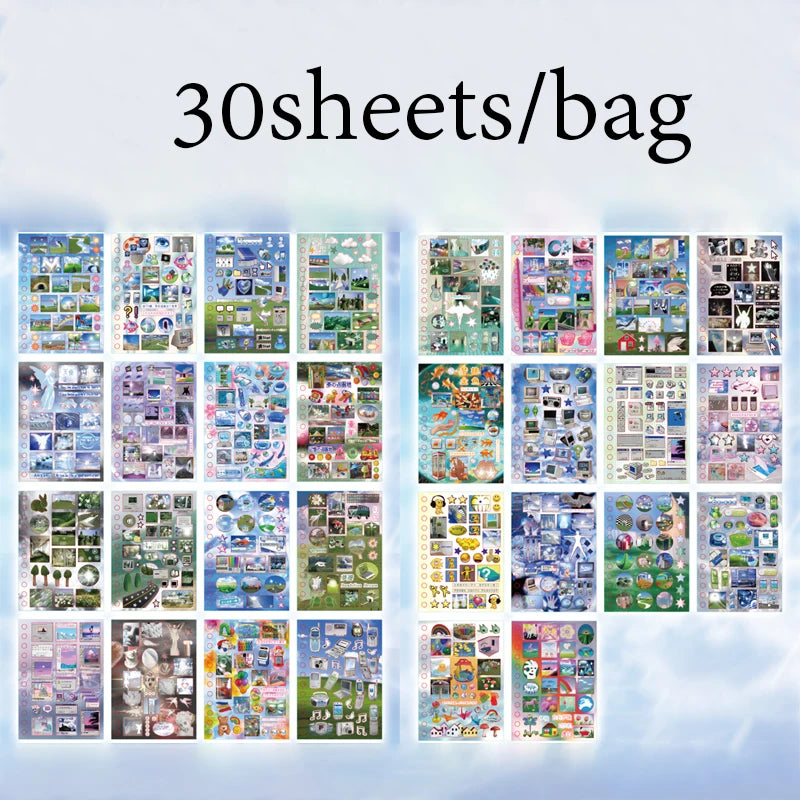 2Style 30 pieces/bag Time Reshaping Cut Film Coil Sticker Book Handbook Material Sticker DIY Photo Frame Scrapbook Notebook Cup Beauty World Shop