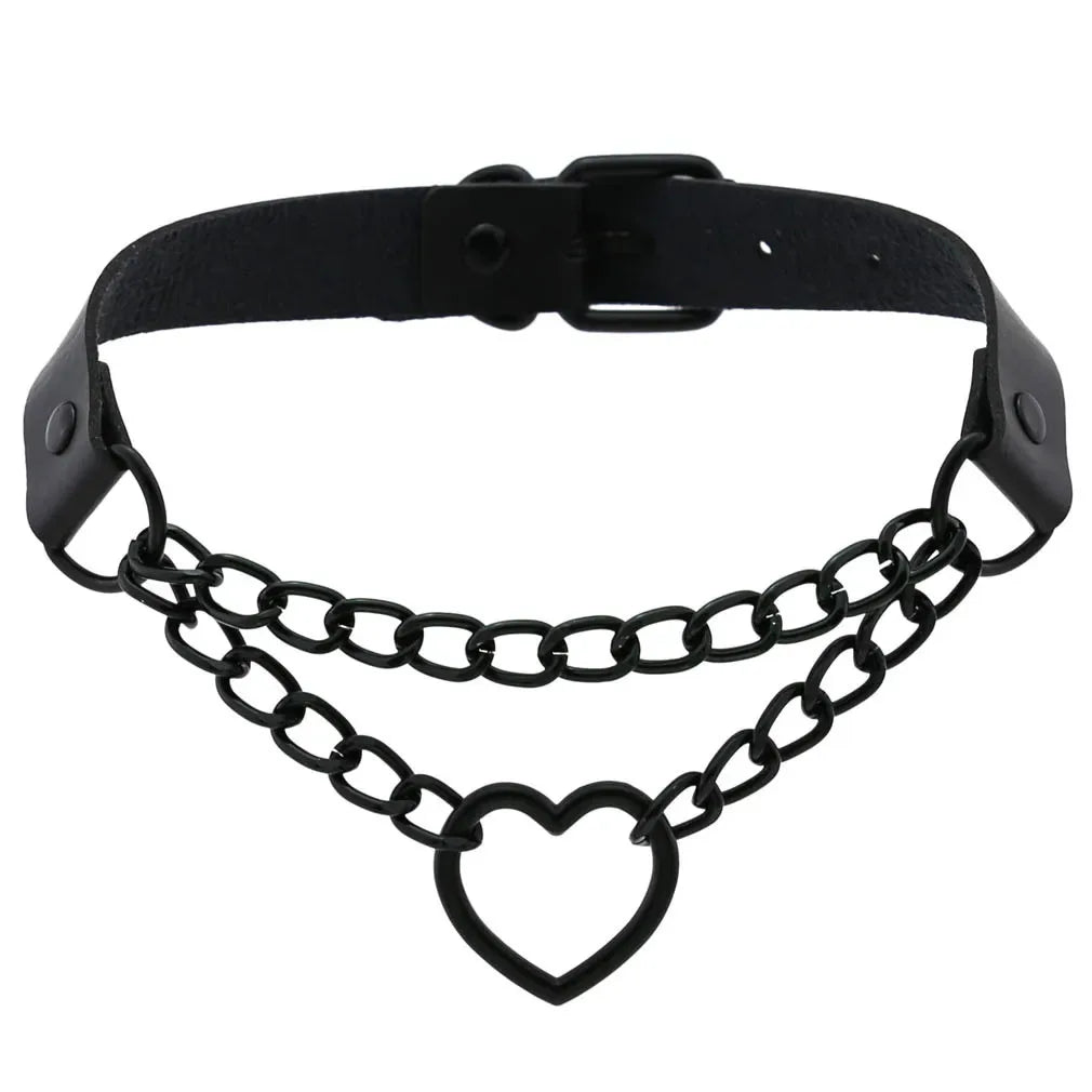 Vintage Black chain jazz dance necklace punk rock choker PU leather goth rivets collar party club Gothic jewelry Harajuku Beauty World Shop