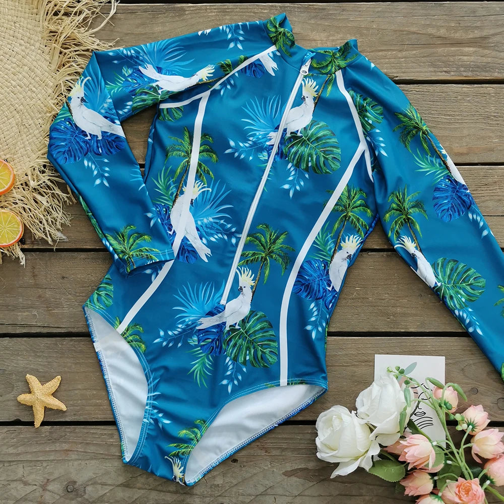 2026 Surfing Sport Swimsuit Long Sleeves Women One Piece Swimsuit  Swimwear Solid Monokini Bathing Suit Tropical Bodysuit Female Beauty World Shop