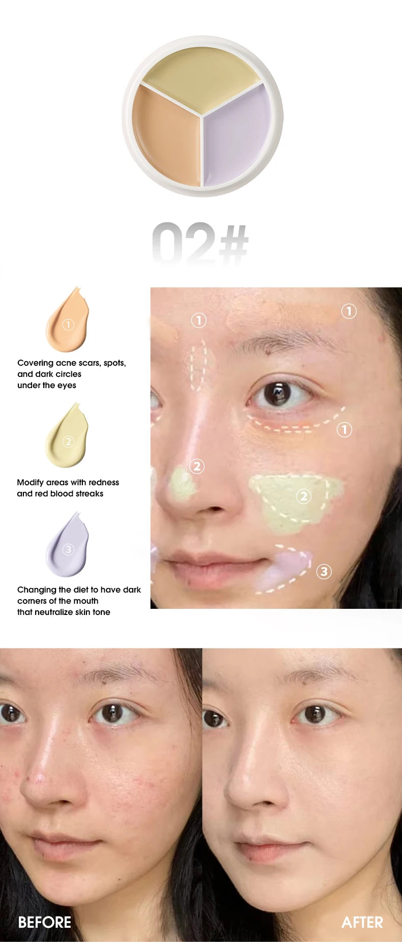 XIXI Pure Holding Makeup Three Color Concealer Spot Acne Print Repair Foundation Dark circles are not easy to stick powder Beauty World Shop