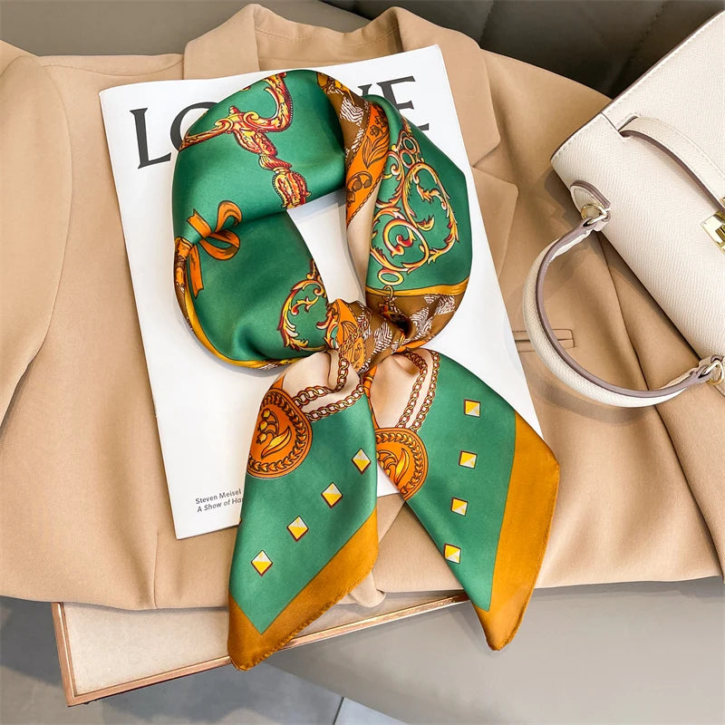60Colors Luxury Scarf Women 70*70Cm Silk Feel Square Hair Wrapping Foulard Satin Shawl Big Size Head Bandana Hijab Handkerchief Beauty World Shop