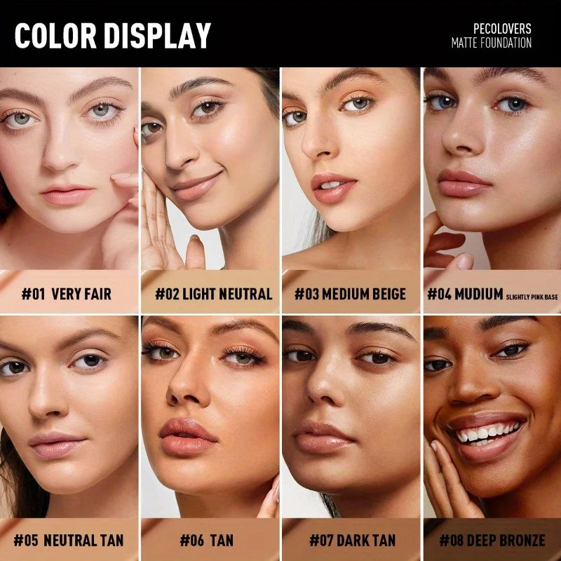 PECOLOVERS Matte Finish Liquid Foundation - Oil-Control, Waterproof, Full Coverage Concealer for All Skin Tones Beauty World Shop