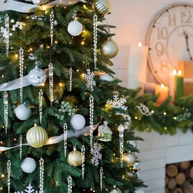 12/24/36pcs Crystal Clear Christmas Tree Ornaments Icicle Decorations For Holiday & Winter Party Decor Holiday Decorations Beauty World Shop