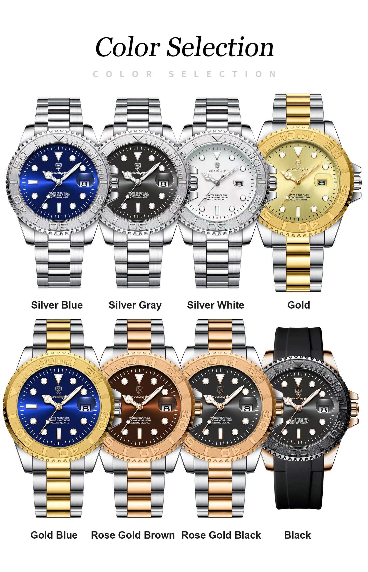 POEDAGAR Original Luxury Man Wristwatch Waterproof Luminous Date Men Watch Stainless Steel Fashion Business Men's Quartz Watches Beauty World Shop