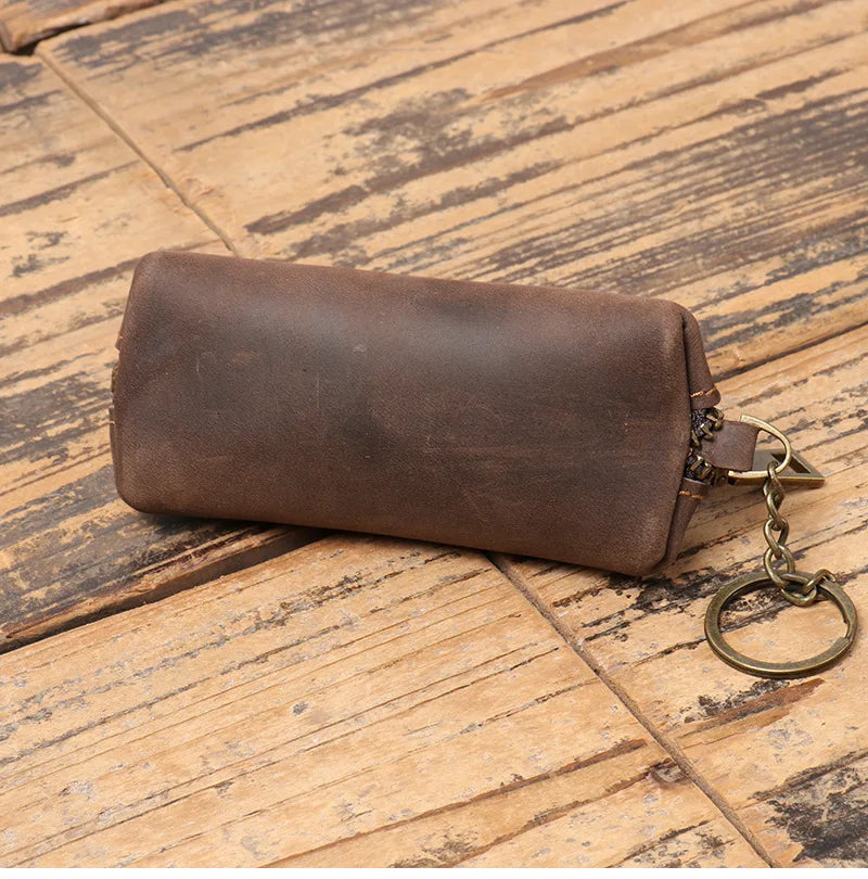 HOMEFISH Vintage Genuine Leather Coin Purse Zipper Clutch Wallet Retro Credit Card Holder Card Case Women's Key Organizer Pouch Beauty World Shop