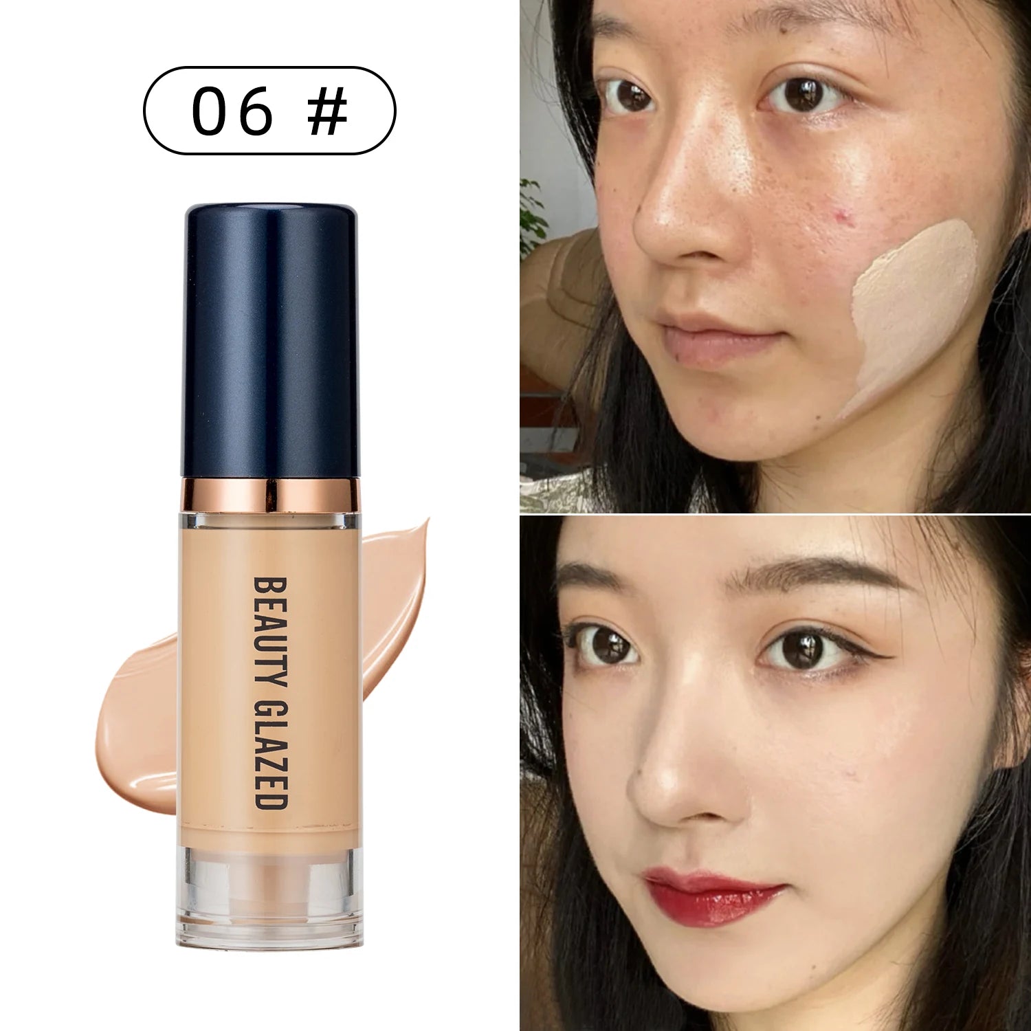 BEAUTY GLAZED 6 Color Liquid Foundation,Full Coverage, Long-Lasting, Waterproof, Natural Effect,Hydrating Beauty Fashion