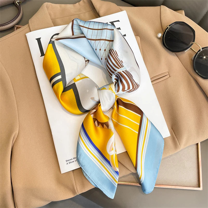 60Colors Luxury Scarf Women 70*70Cm Silk Feel Square Hair Wrapping Foulard Satin Shawl Big Size Head Bandana Hijab Handkerchief Beauty World Shop