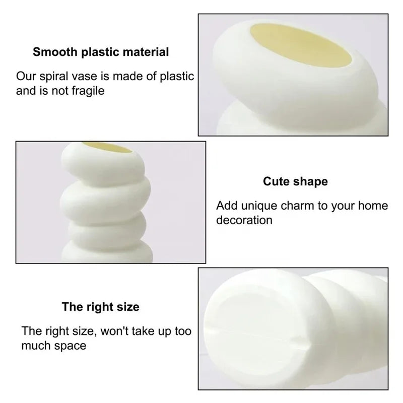 1PC Plastic Spiral White Vase Nordic Creative Flower Arrangement Container For Kitchen Living Bedroom Home Decoration Ornamen Beauty World Shop
