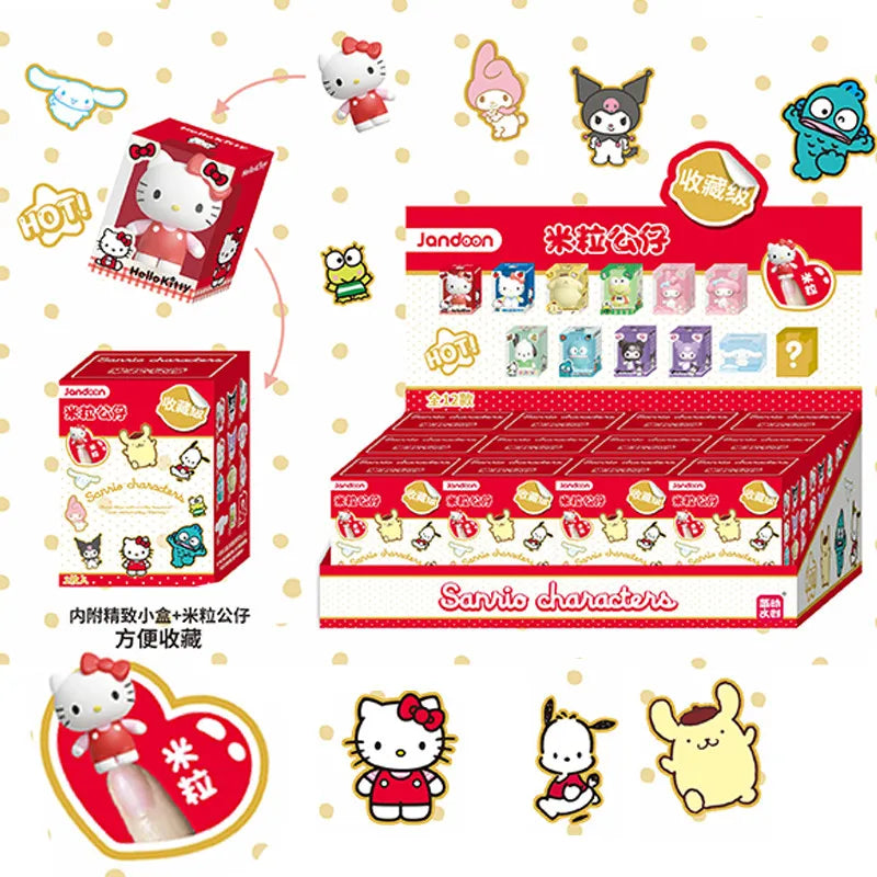 JANDOOM Sanrio Kuromi Hello Kitty Cinnamon Kitty Cat Anime Figure Rice Grain Doll Blind Box Toys Desktop Ornament Children Gifts Beauty World Shop