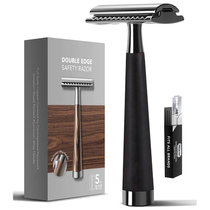 Double Edge Safety Razor, Zinc Alloy Handle Razor with 5 Swiss Stainless Steel Blades, Heavy Duty Eco-Friendly Razor f Beauty World Shop