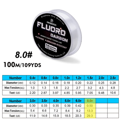 PROBEROS 100M Fluorocarbon Coating Fishing Line 2.2LB-29.3LB Carbon Fiber Monofilament Leader Line Carp Fishing Sinking Line Beauty World Shop