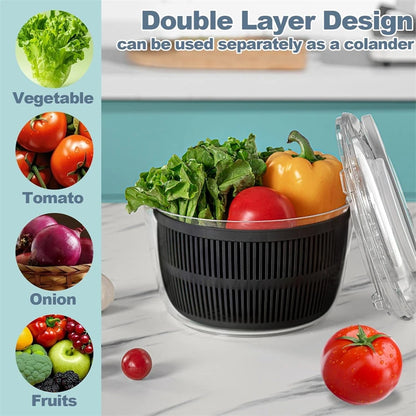 LMETJMA 3L Salad Spinner Large Salad Sowl With Lid One-handed Easy Press Salad Spinner Washer Dryer Drainer Mixer JT249 Beauty World Shop